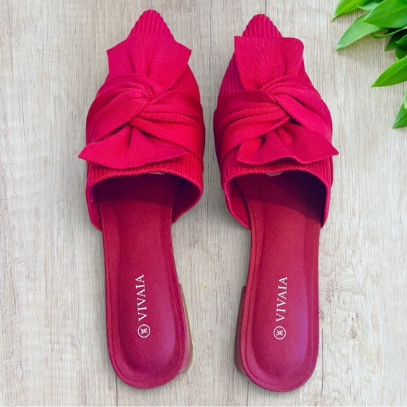 Vivaia Pointed-Toe Bow Knot Yaffa Mule Sandals in Hot Pink Fabric Size EU 39 (8) - Picture 3 of 11